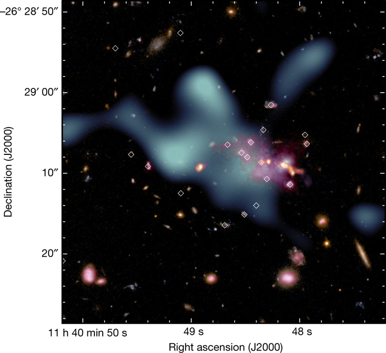 Forming intracluster gas in a galaxy protocluster at a redshift of 2