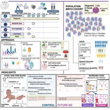 Infant microbes and metabolites differentiate controls and future NDs